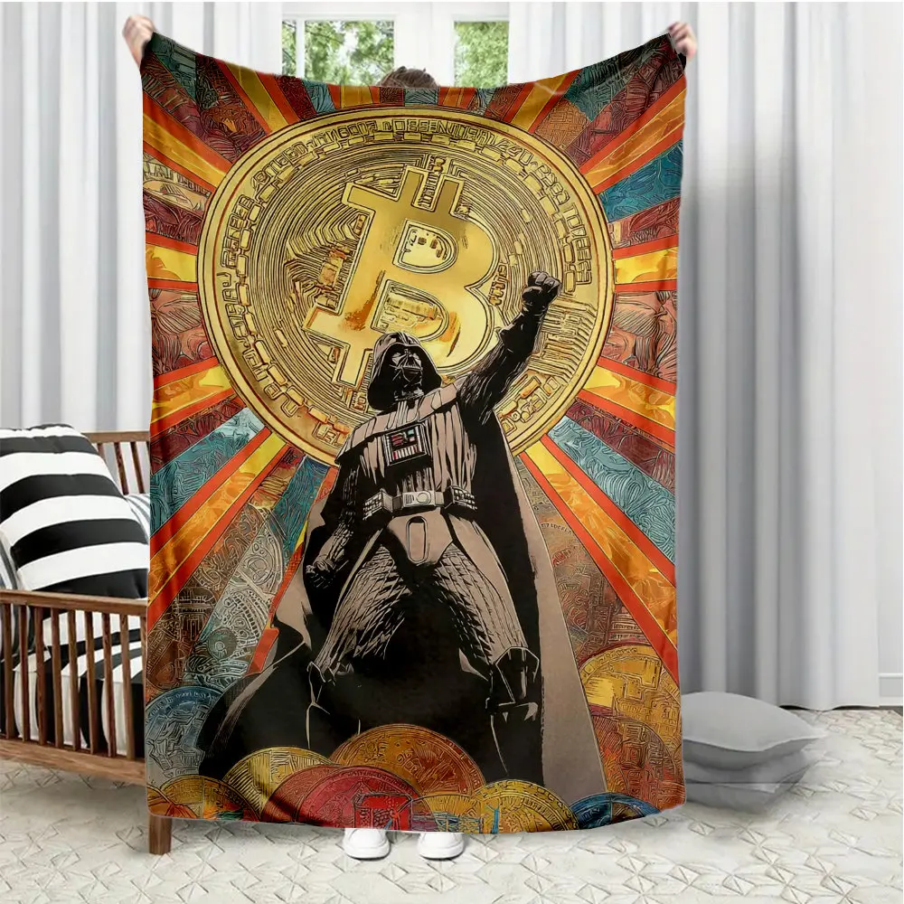 Pattern of Bitcoin cryptocurrency Flannel printed blanket suitable for all seasons suitable for living room office sofa travel