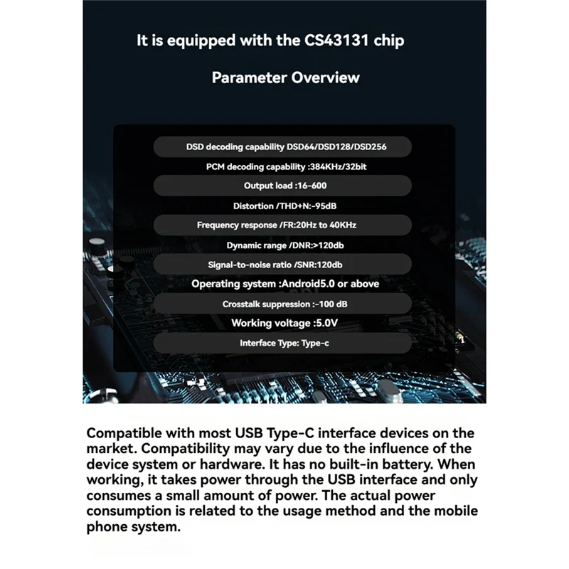 CS43131 High-Resolution Type-C Digital To Analog Audio Converter Headphone Adapter For PCM 384Khz DSD256