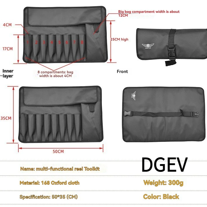 DGEV Oxford Cloth Roll Portable Pouch Bag Wrench Tool Foldable Spanner Hammer Camping Pocket Tool Storage Bag Toolkit
