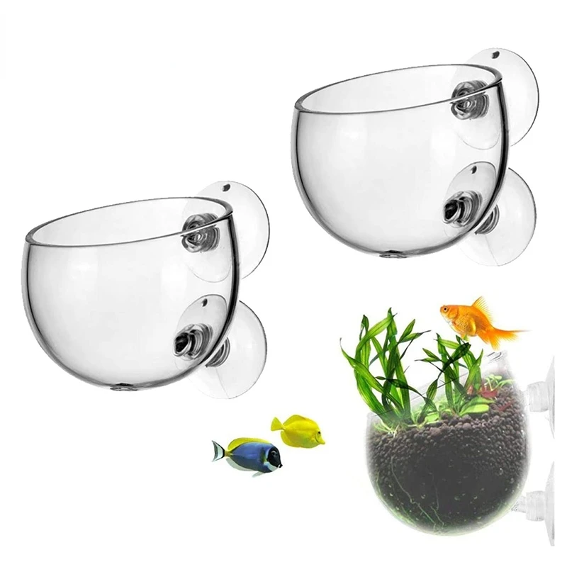

New Aquarium Plant Pot Glass Cylinder Cup With Suckers Cultivate Aquatic Plants Seeds Coral Moss Fish Tank Decoration Accessory