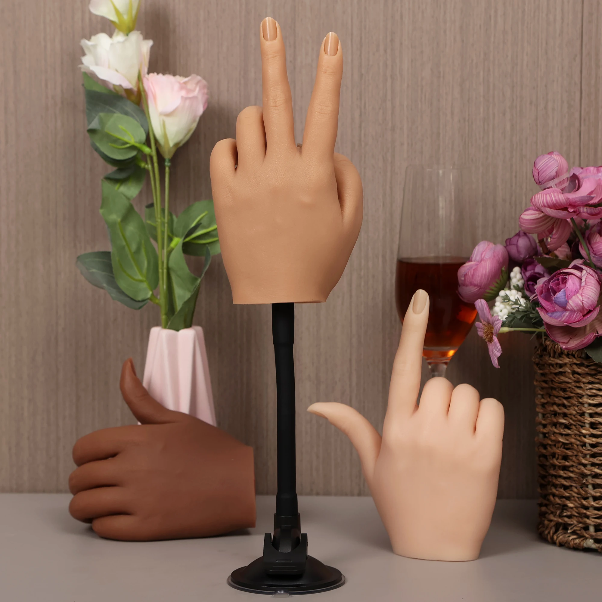 Silicone Manicure Practice Hand Model Realistic Acrylic Nail Art Mannequin Finger Training With Holder For Diy Salon Artists