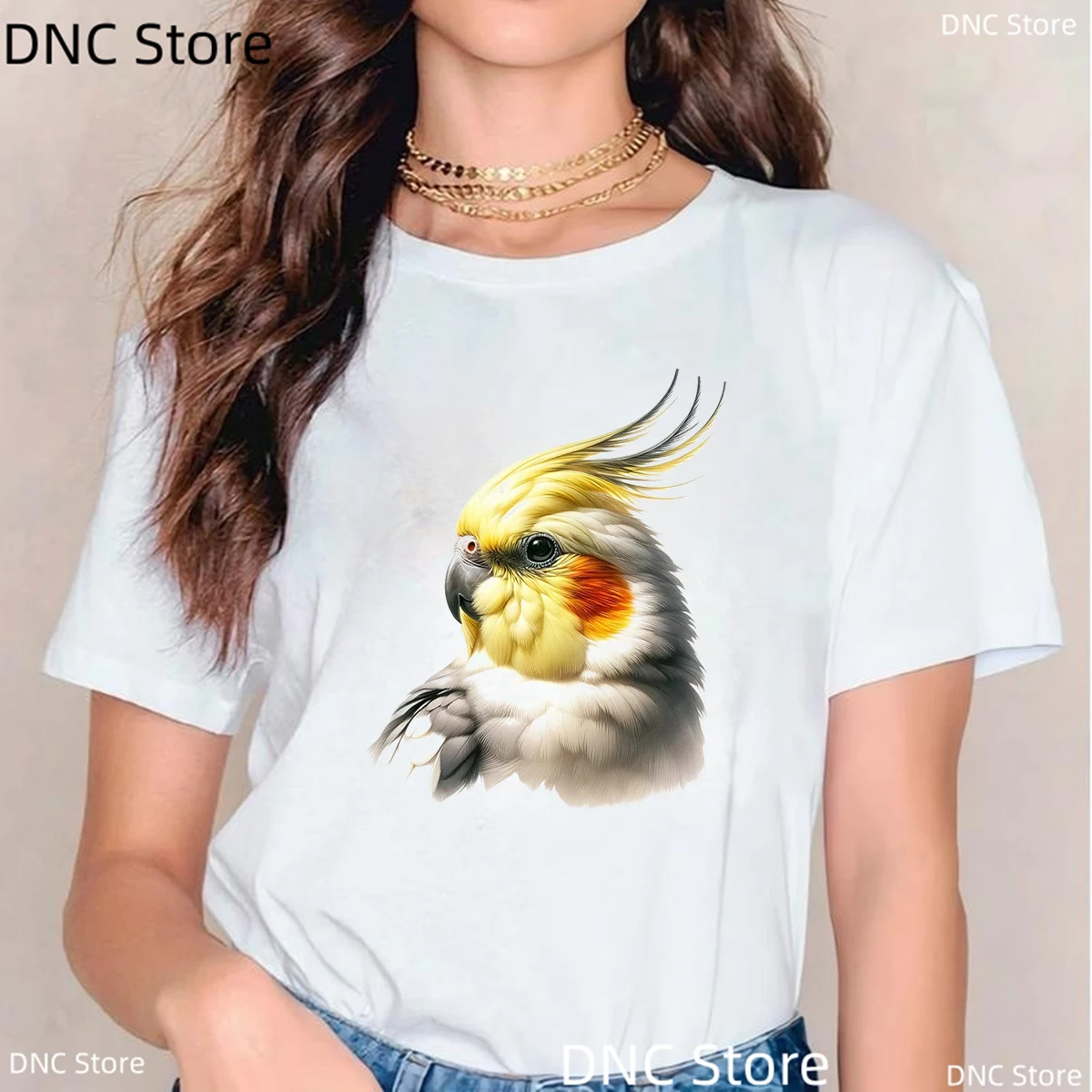 Watercolor Cockatiel Parrot Note Bird Print T-Shirt Women'S Clothing Funny White/Pink Tshirt Female Summer Fashion Top Tee Shirt