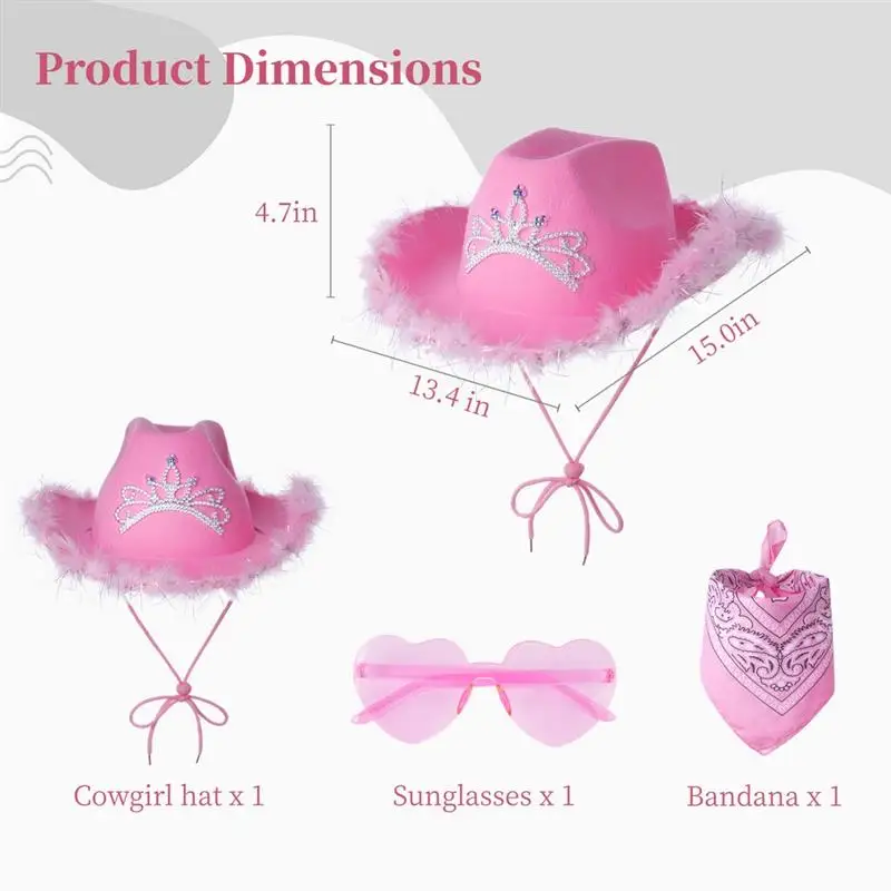 Cowgirl Hat Feather Boa With Heart Glasses Bandana Pink Western Women Cowboy Hats Bachelorette Costume Cosplay Party Dress-Up