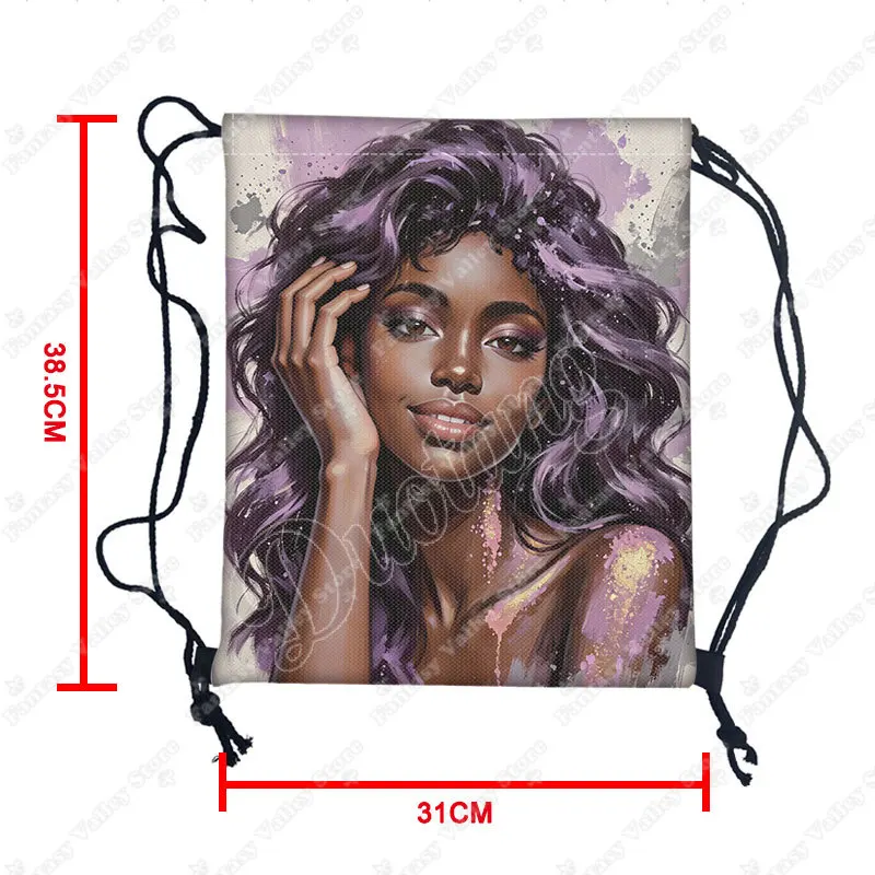 Elegant African Women Graphic Pattern Backpack Africa Girls Afro Black Women Drawstring Bag Large Storage Bookbag Shoe Holder