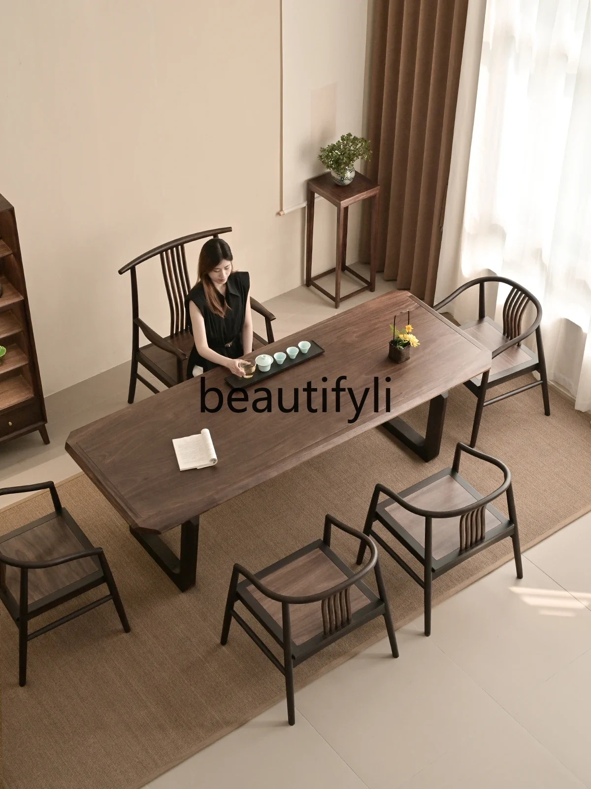 

Modern simple solid wood two-meter tea table and chair combination, new Chinese tea table in the living room, new high-end0746