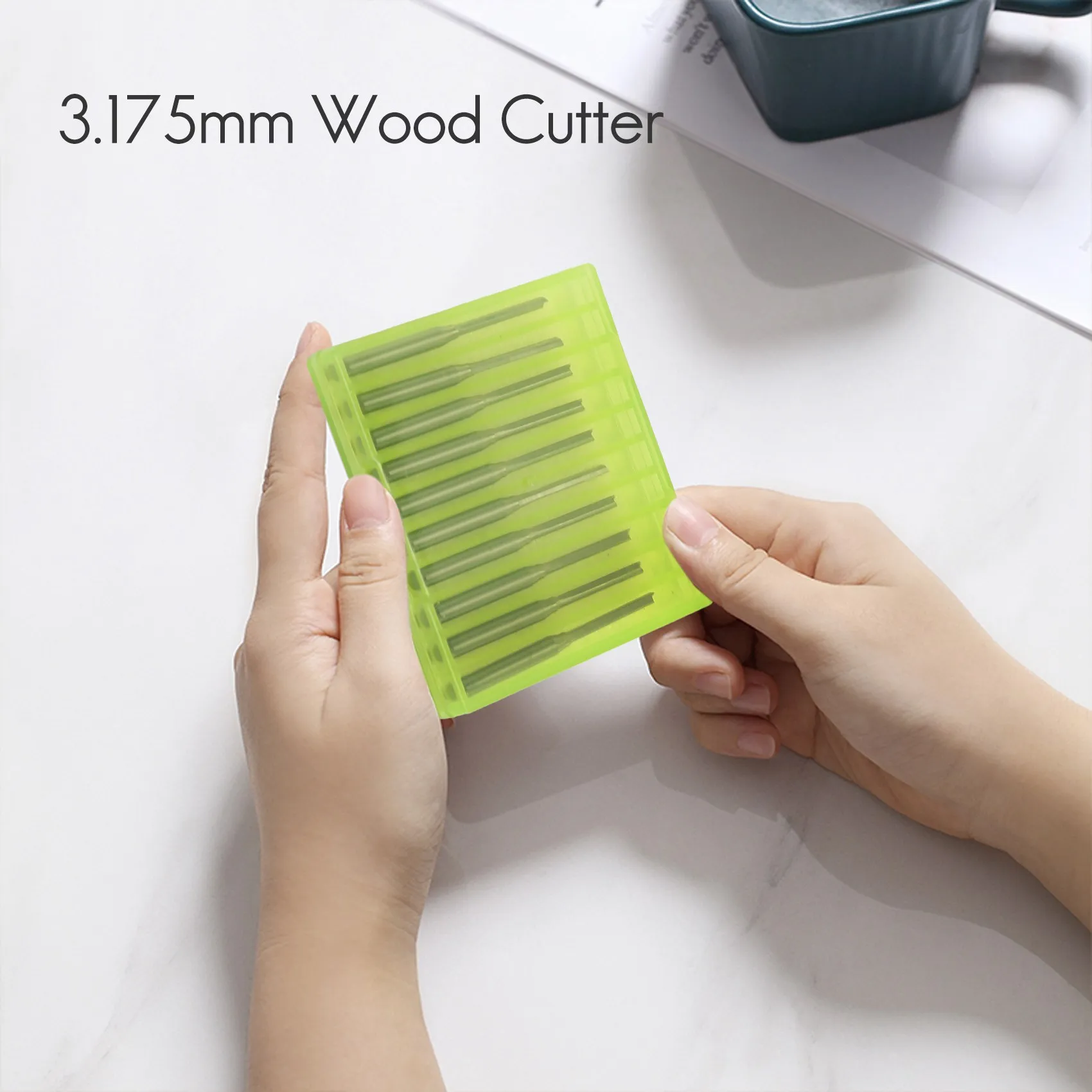 Mata bor lurus dua galur 10 buah, mata Gerinda ujung lurus pemotong kayu dua seruling ganda, 3.175X2X17Mm untuk Router CNC