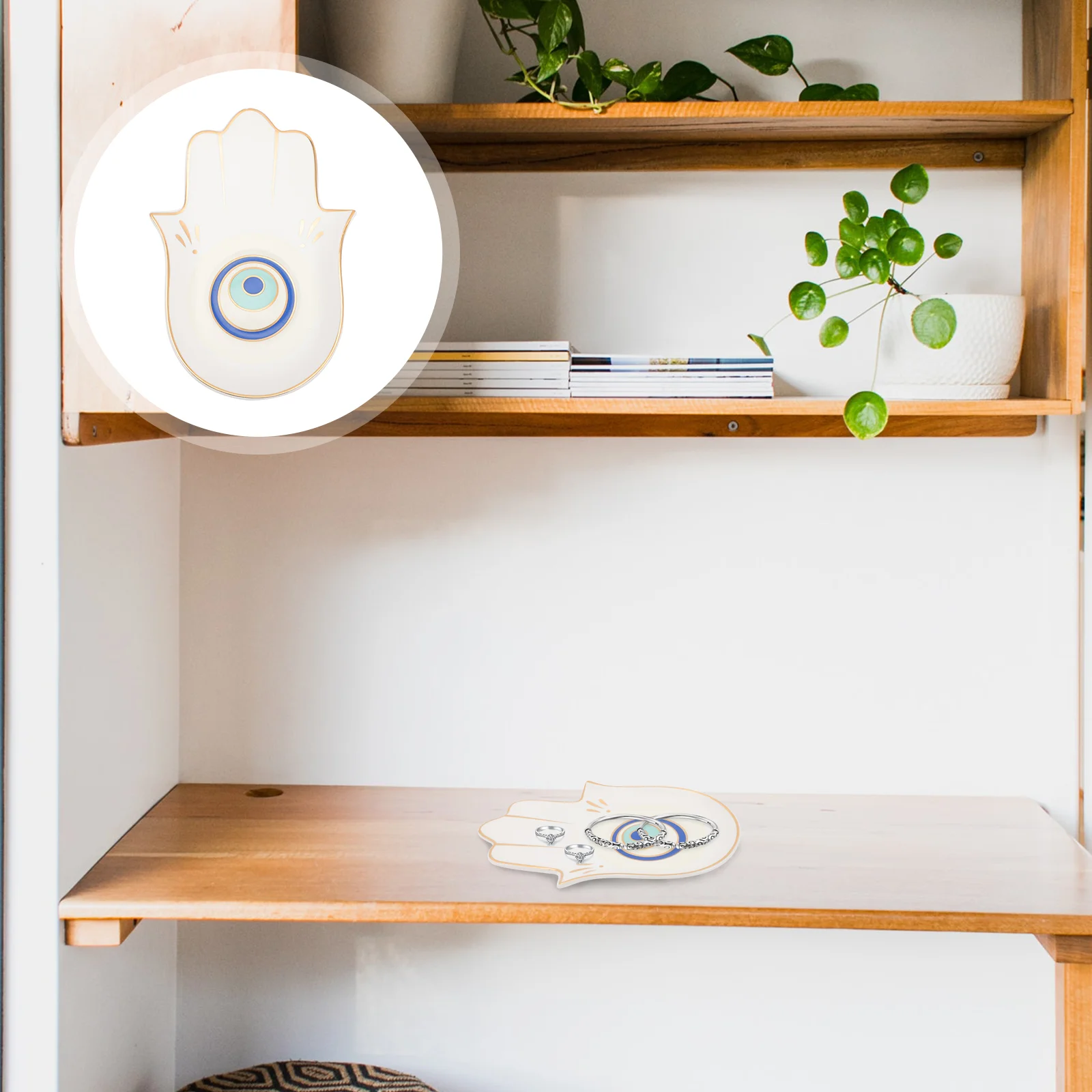 Desktop Jewelry Display Tray Devil's Eye Printed Jewelry Plate Desktop Decor (White) Jewelry Tray Jewelry Storage Plate