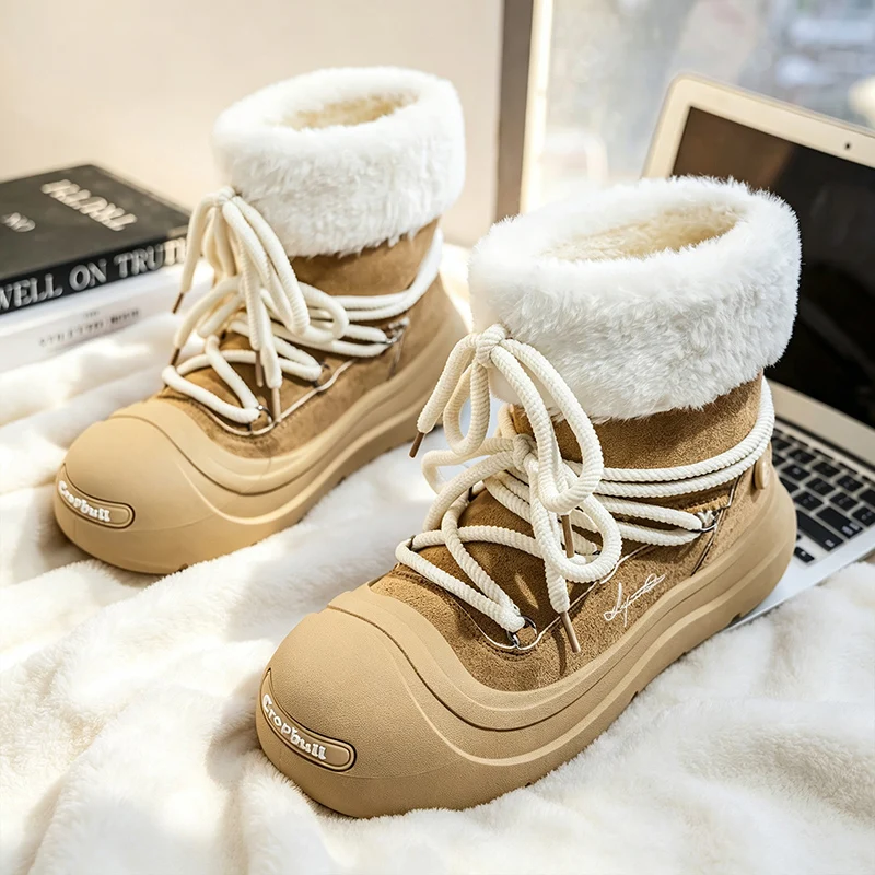 Men women's padded casual snow boots winter new warm plush high-top cotton boots couples outdoor anti-slip fashion walking boots