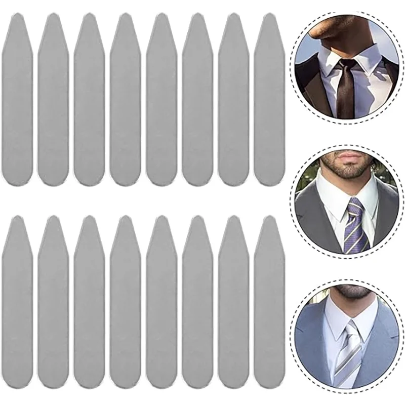 24 قطعة من الياقة المصنوعة من الفولاذ المقاوم للصدأ تبقى في صندوق بلاستيكي شفاف لقميص رجالي مقاس 50 × 12 ملم