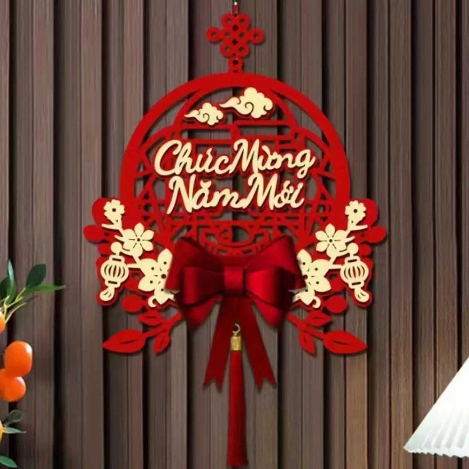 Vietnamesische Neujahrs-Ornamente 2026 Wandkupletts Dekorationen Festivalanhänger mit Quaste für Zuhause Wohnzimmer Festliche Anlässe