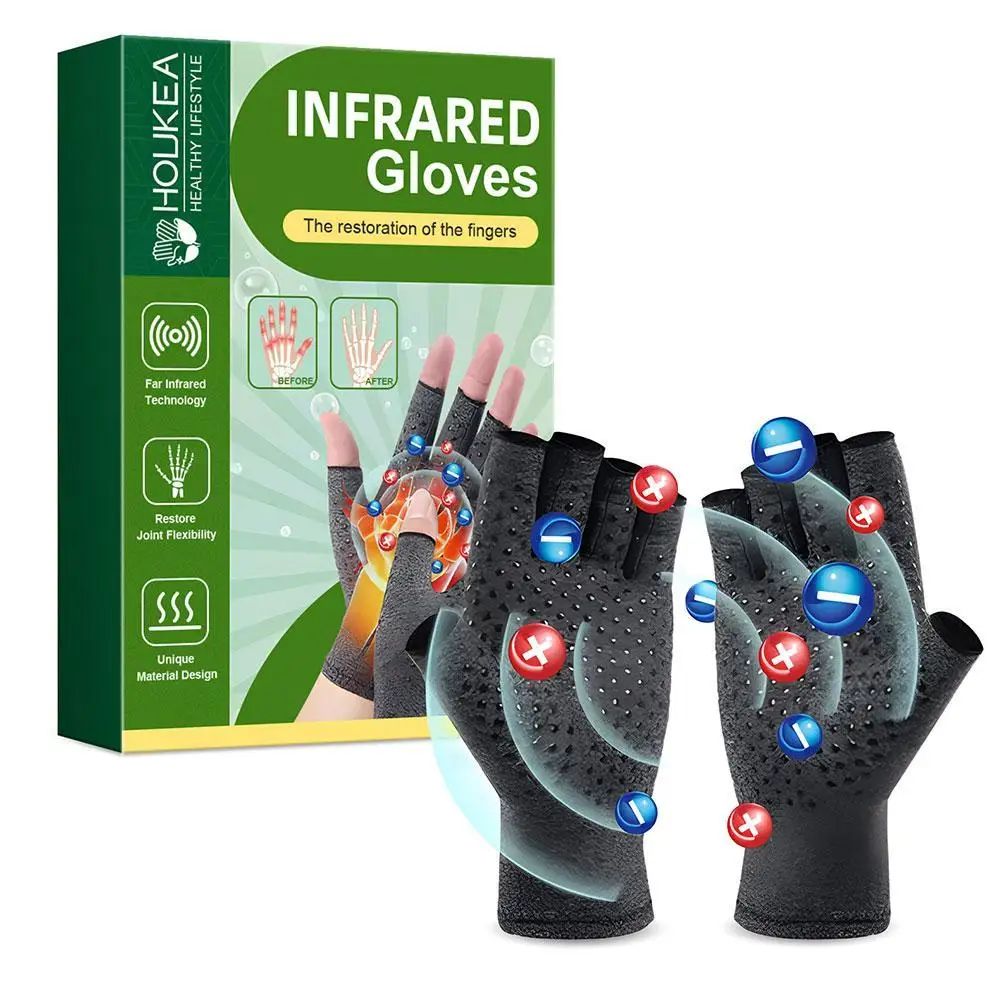 1 Pair Compression Arthritis Gloves Half Finger Joint Pain Relief Rheumatoid Effective Reduce Joint Swelling Hand Wrist Support