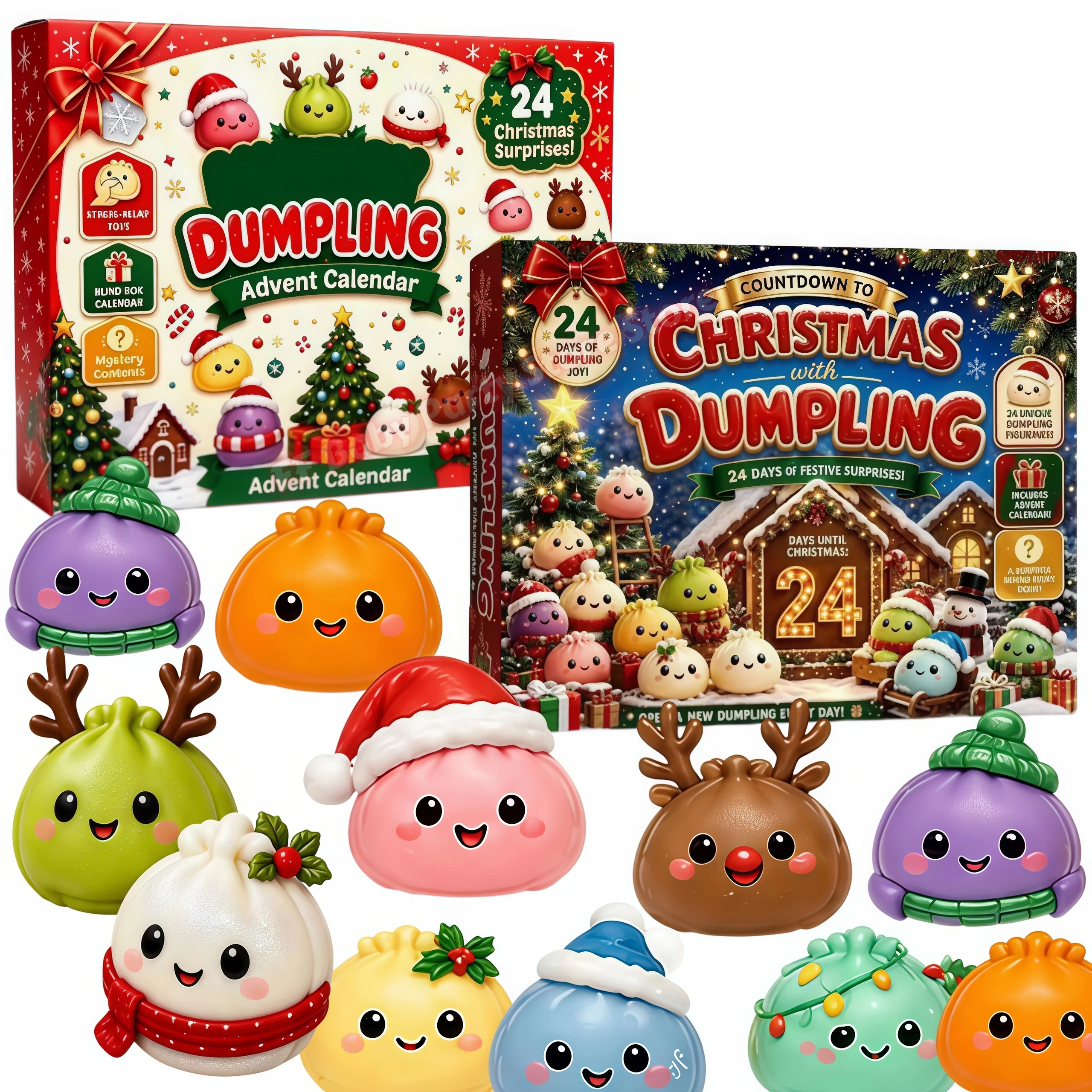 Weihnachts-Squishy-Adventskalender 2026 24-Tage-Countdown Dumpling Squishy Langsam aufsteigendes Squeeze-Sensorik-Fidget Adviento Navidad Gi