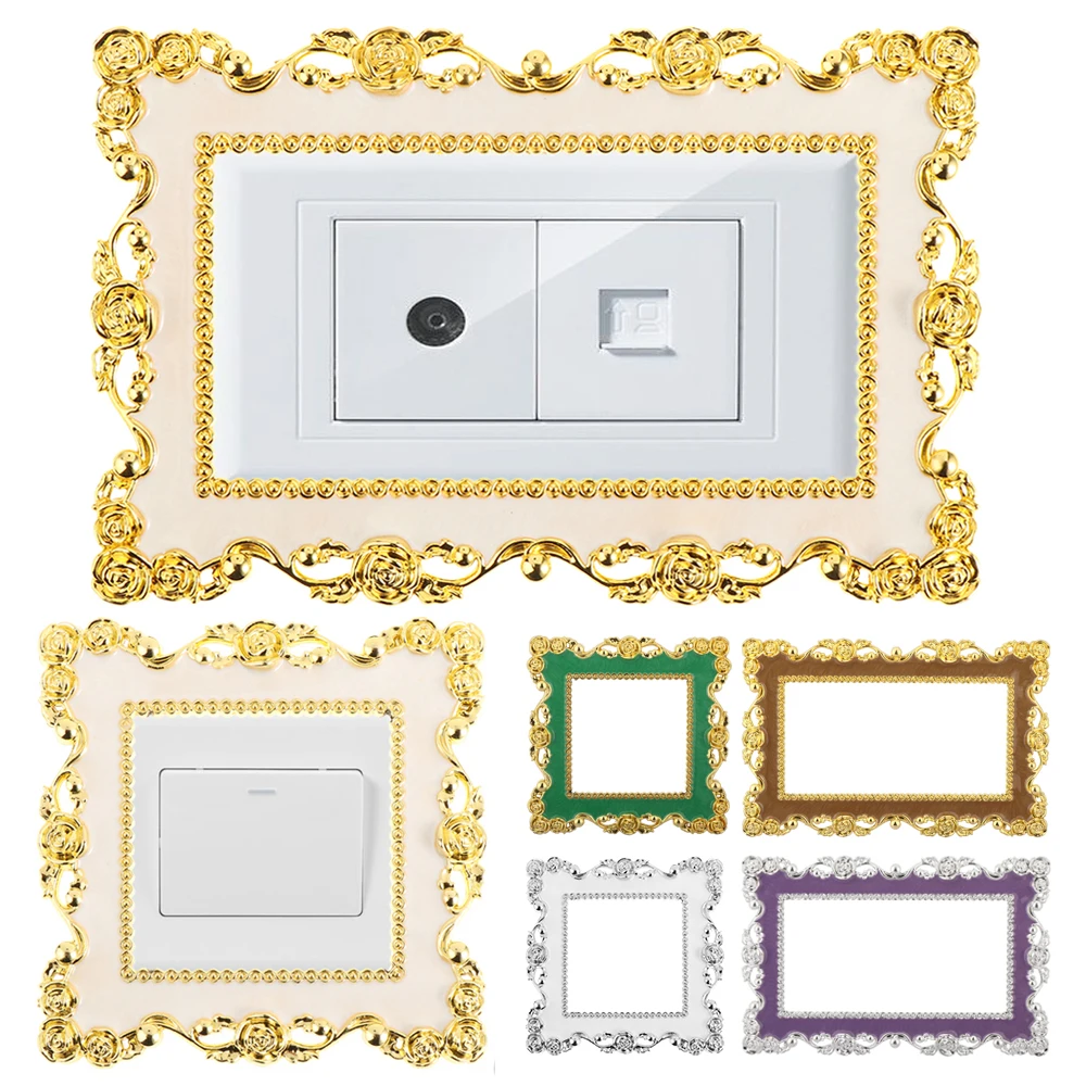 1 PC Gold Silver Resin Light Switch Cover Single and Double Surround Socket Frame Rose Edge Home Office Decoration Wall Stickers