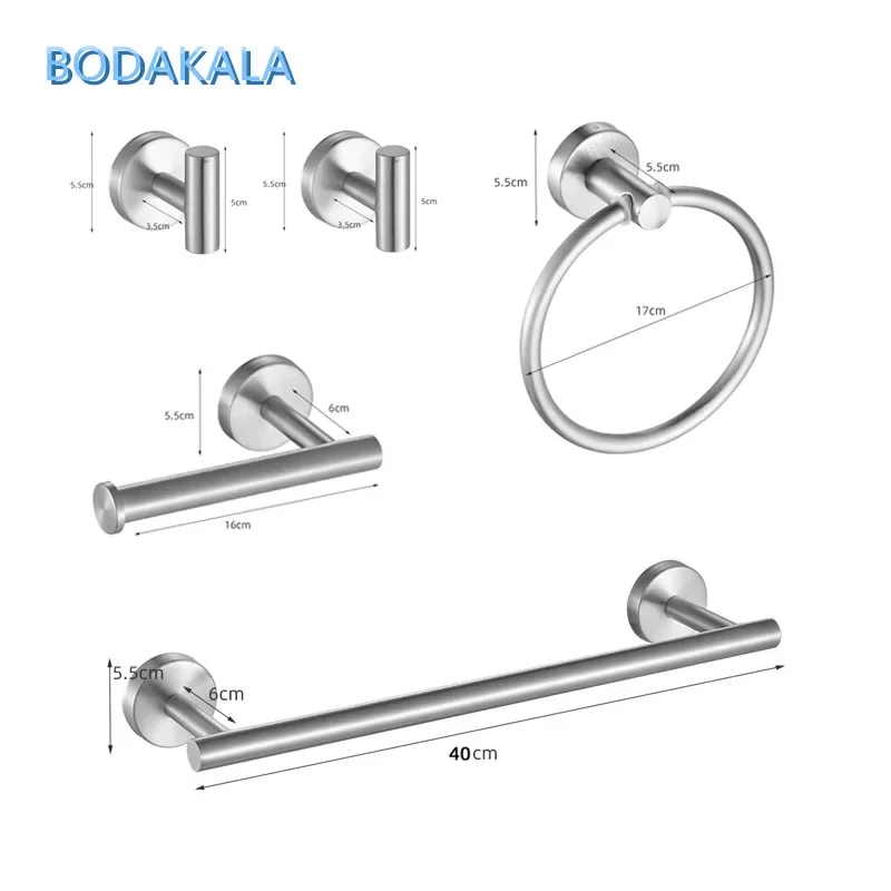 Juego de accesorios de baño de montaje en pared, color negro mate, barra de toalla de acero inoxidable, anillo de toalla, soporte de papel, gancho,