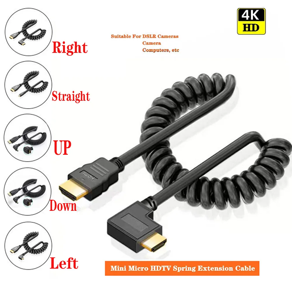 HDMI Coiled Cable HDMI Cord Ultra HD 4K 60HZ 1080P 3D Male to Male for HDTV,Computer, - Durable & Flexible Short HDMI Connector