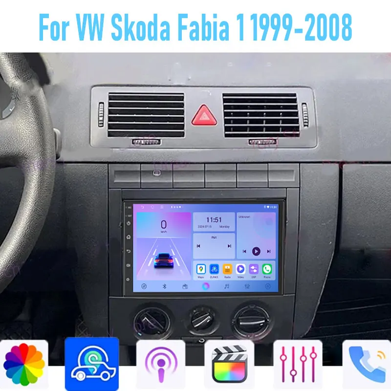 

7 "для VW Skoda Fabia 1 1999-2008 4-64 ГБ автомобильный радиоприемник беспроводной Carplay Adnroid 15 авто стерео головное устройство GPS Navi WIFI BT