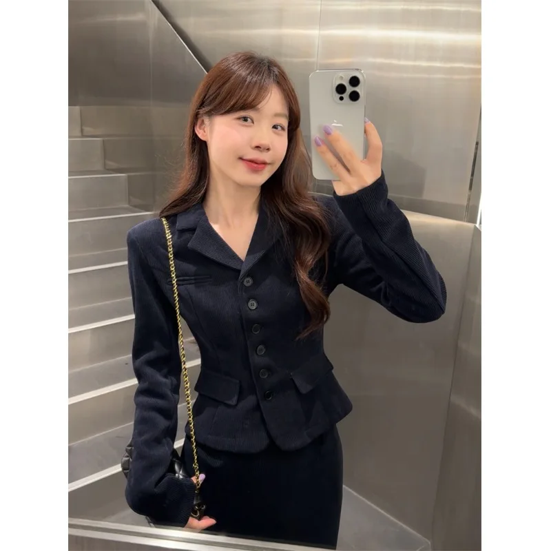 

Fashionable Luxury Fluffy Set Autumn Winter Women's Loose Fit Long Sleeve Button up Double Breasted Elegant Chic Outfit