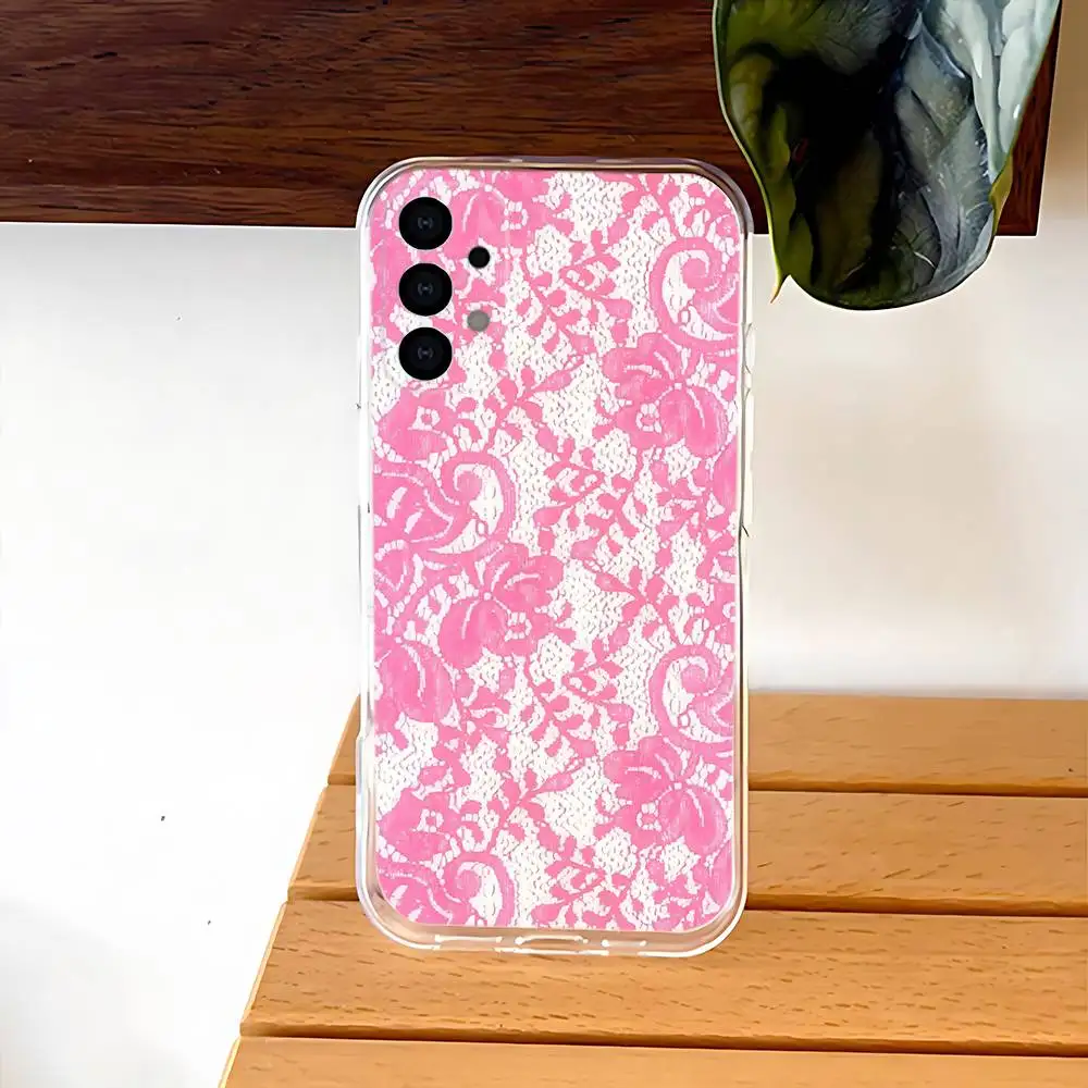 Coque de téléphone Vintage en dentelle rose, étui Ultra Transparent pour Samsung S30,S25,S24,S23,S21,S22,S20,S10,5G,FE,lite,PIus