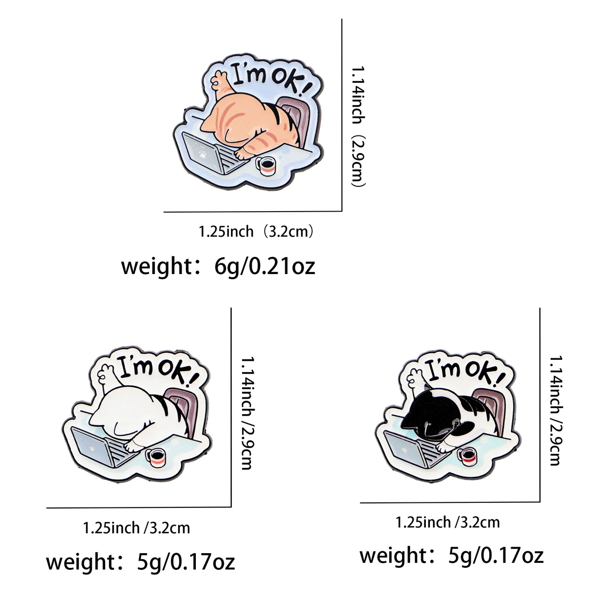 작업 고양이 에나멜 핀 사무실 인용 브로치 파인스 옷깃 핀 배낭에 배지 의류 액세서리 동물... - 4