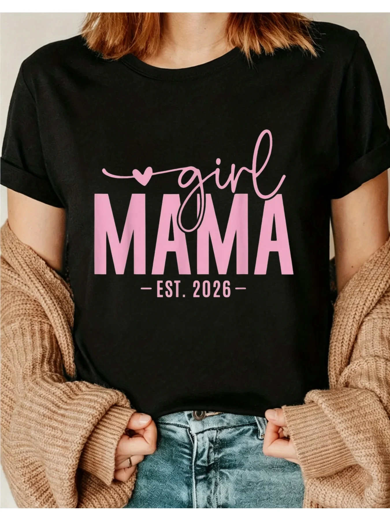 Mama Est 2026 Pregnancy Announcement T-Shirt New Mom Gift Suitable for Expecting Mothers Round Neck Casual Shirt with Footprint Pattern Mama Est Year of Birth Can Be Worn All Year Round Suitable for Baby Shower and Gender Reveal Parties Model 01 Round Neck Short Sleeve Top Suitable for All Seasons Casual and Versatile