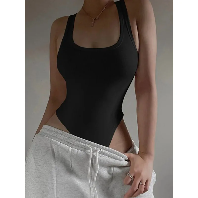 Sleeveless Solid Color Knit Bodysuit Hot Summer Sexy Bodycon Off Shoulder Halter Tops Casual Street Bodice ClubWear for Women