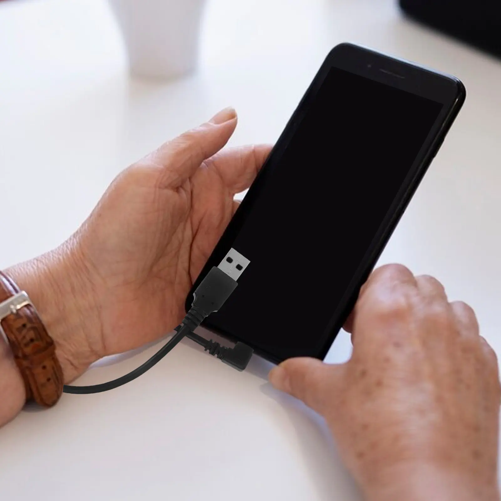 Right Angle Micro USB Cable Dual 90 Degree Bend Fast Charging Data Transfer Cable Reinforced Strain Relief Compatible with Most