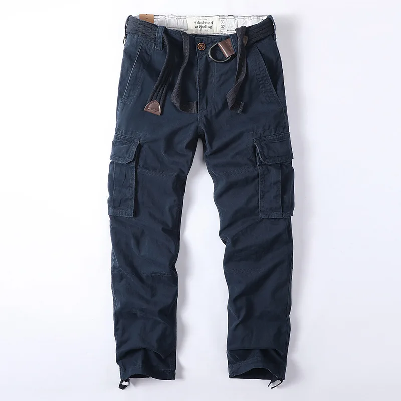 New style retro cotton workwear men's trousers casual camo cargo pants multi-pocket loose straight big size trousers for men