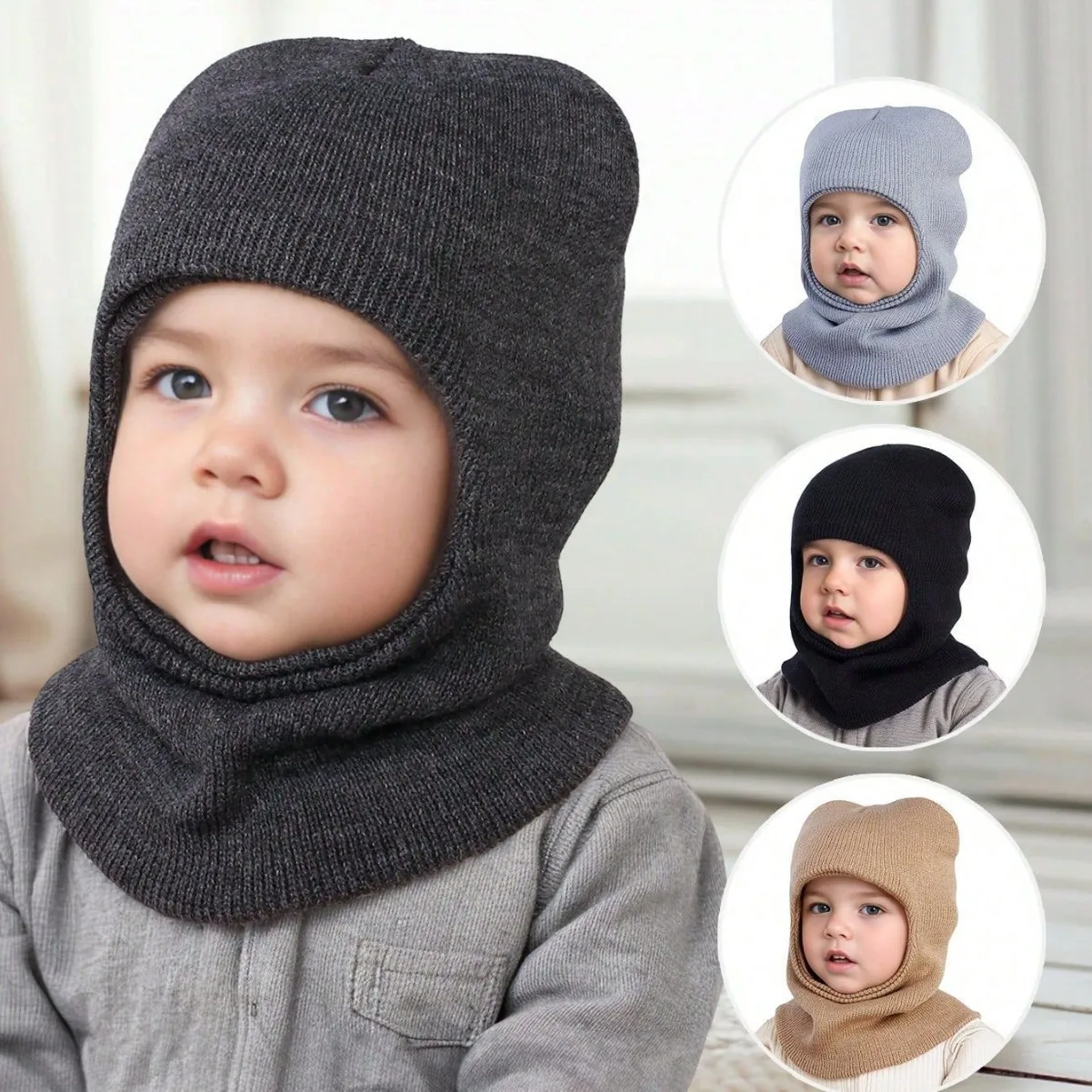 2–10 Jahre Winter-Babymütze – neue einteilige Gehörschutzkappe – wind- und kältebeständiger, dicker und warmer Wollpullover für den Außenbereich
