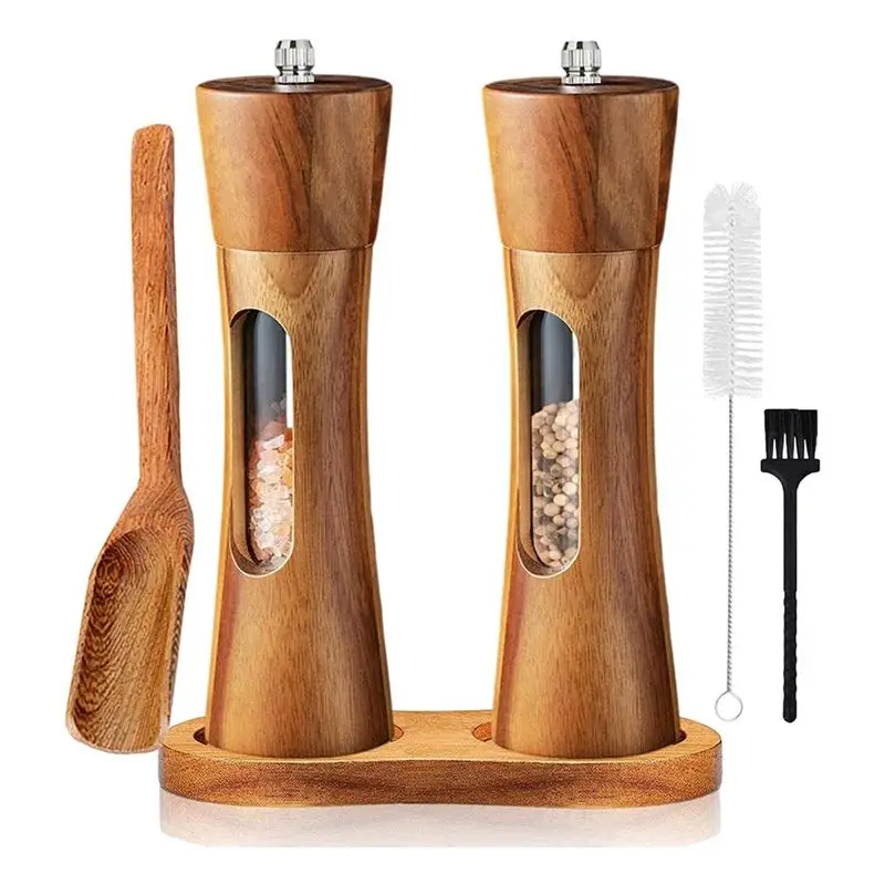 

AT44-Pepper Mill Wood Salt And Pepper Mill Manual Salt Mill Spice Mill With Adjustable Grinder For Pepper Salt Spices