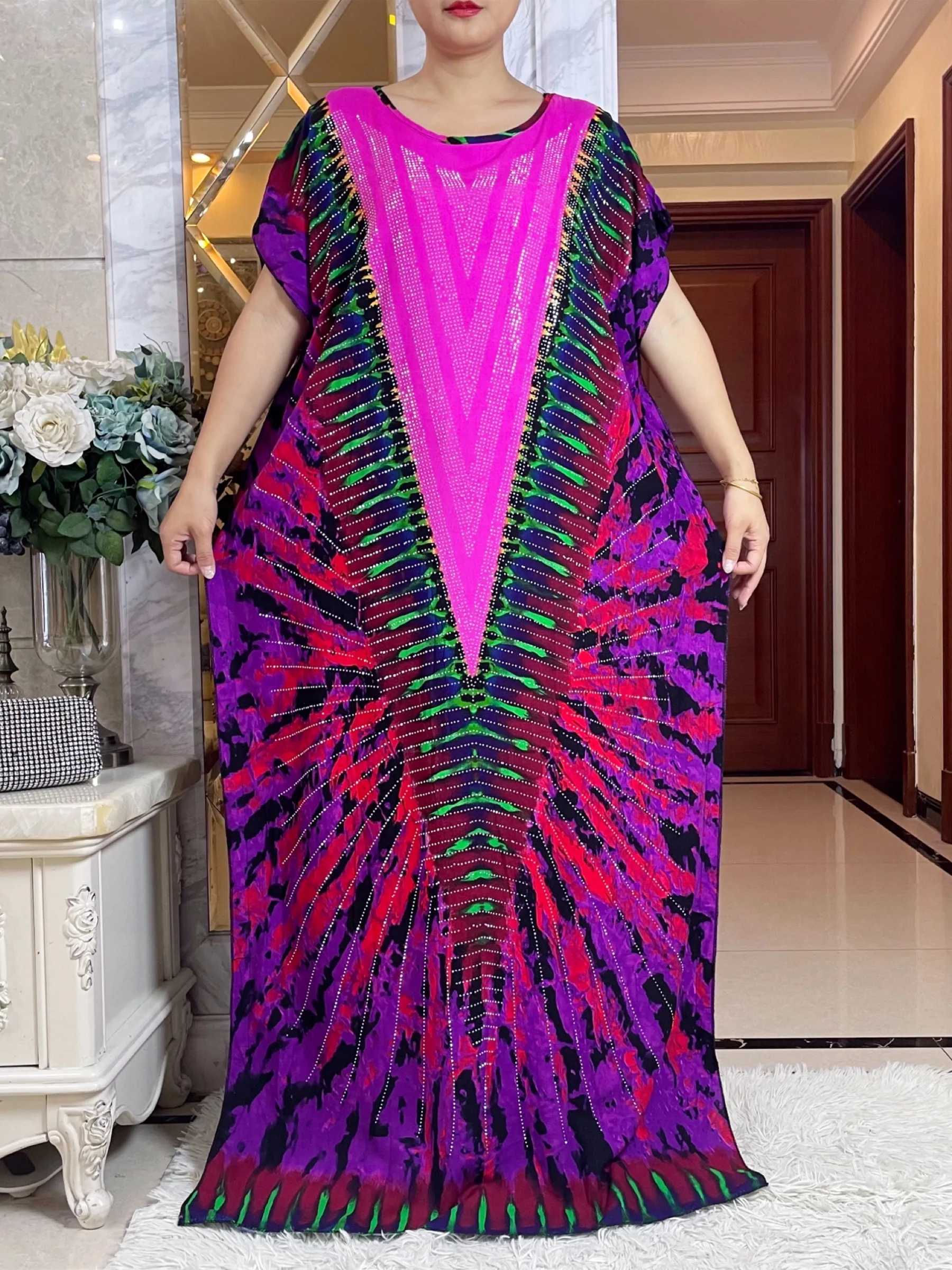 2024 African Summer Short Sleeve Dashiki Dress with Big Scarf Loose Boubou Maxi Islam Women Casual Dress African Abaya Clothes