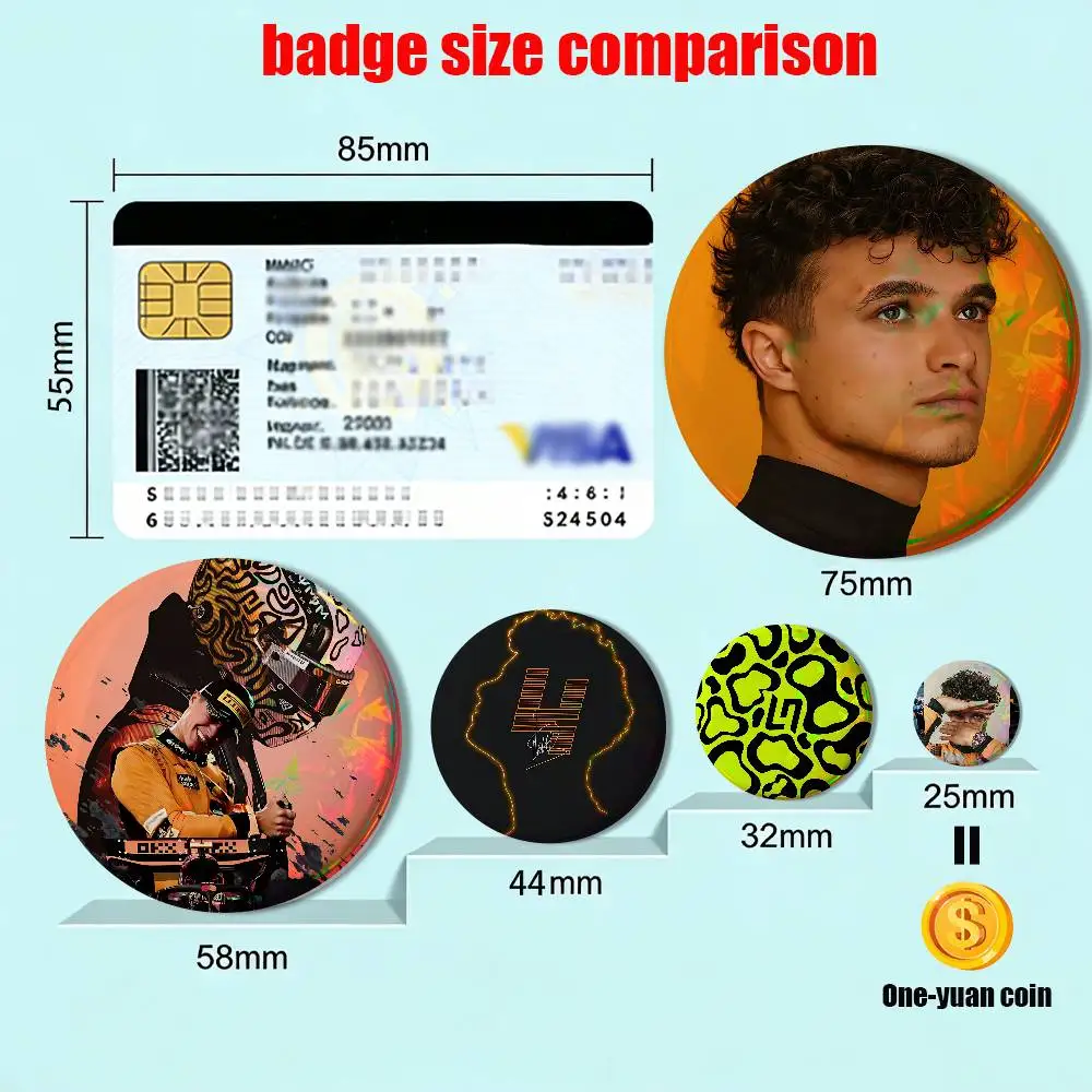 Orange racing car Baby LH4 Lando Norris 58 44mm Round Pins Creativity Printed Pictures Text Metal Lapel Badges Brooches Jewelry
