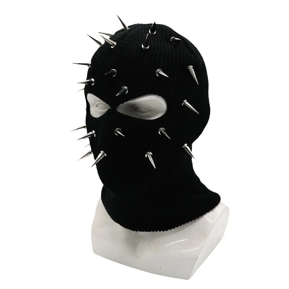 Spiked Knitted Rivet Hat Lightweight Breathable Full Face Mask Stretchable Winter Warm Funny Headgear Party