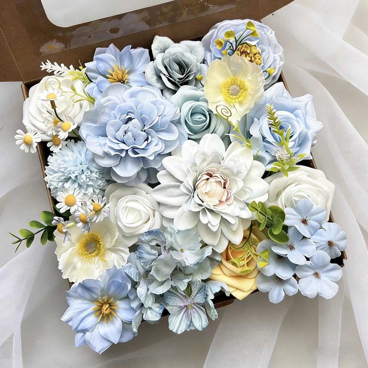 

YeeNanee Ocean Blue Artificial Flowers Combo Box with Stems for DIY Wedding Bouquets Baby Shower Party Floral Arrangements Decor