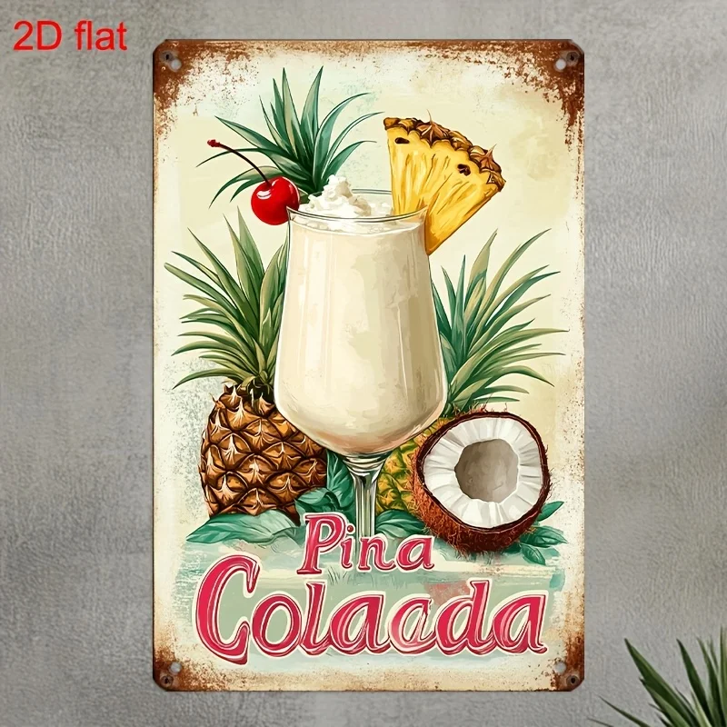 Vintage Tropical Pina Colada Metallschild – 7,9 x 11,8 Zoll dekorative Wandkunst mit vorgebohrten Löchern, einfach zu installieren, perfekt für Zuhause