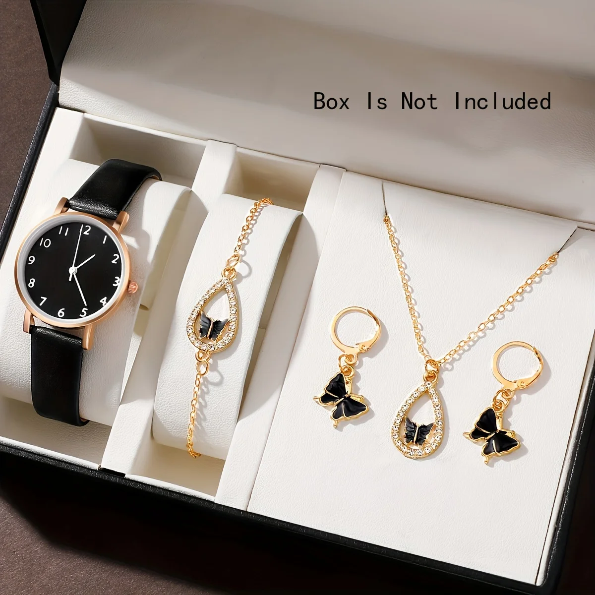 Elegant Quartz Watch For Women Pu Leather Wrist Watch With Rhinestone Jewelry Set Perfect For Her Mother