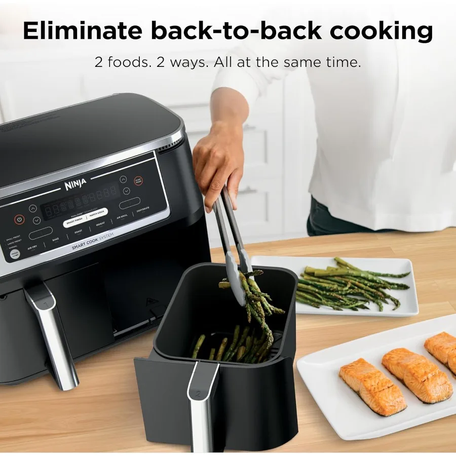 DZ550 푸디 10쿼트 6in1 듀얼존 스마트 XL 에어프라이어 (2개의 독립된 바구니 및 스마트 요리 온도계 포함, 정확한 온도 조절 가능)