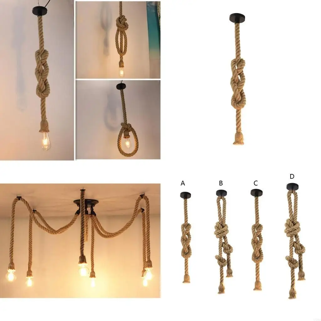 

Single/Double for Head E27 Hemp Rope Pendant Lamp for Creative Vintage Personality Decorative Chandelier for Restaurant Coffee