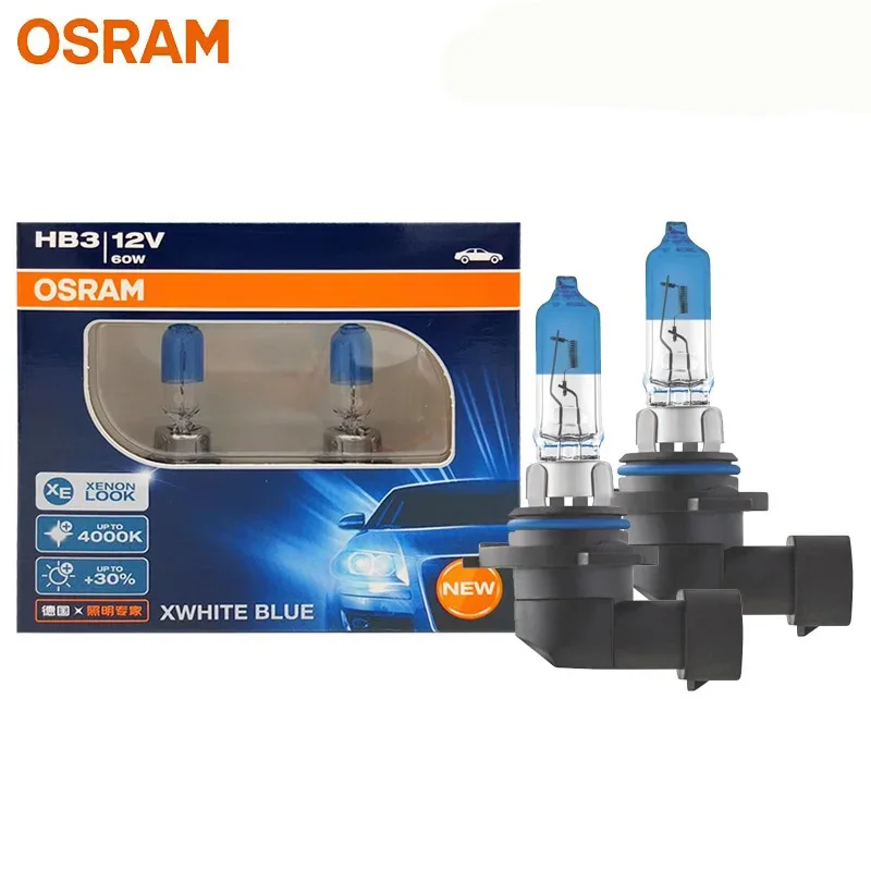 Lâmpada Automotiva Halógena OSRAM HB3 9005 12V 60W XWHITE BLUE para Farol Alto e Baixo, Luz de Neblina 4000K Branco Quente, Lâmpada Original 2X
