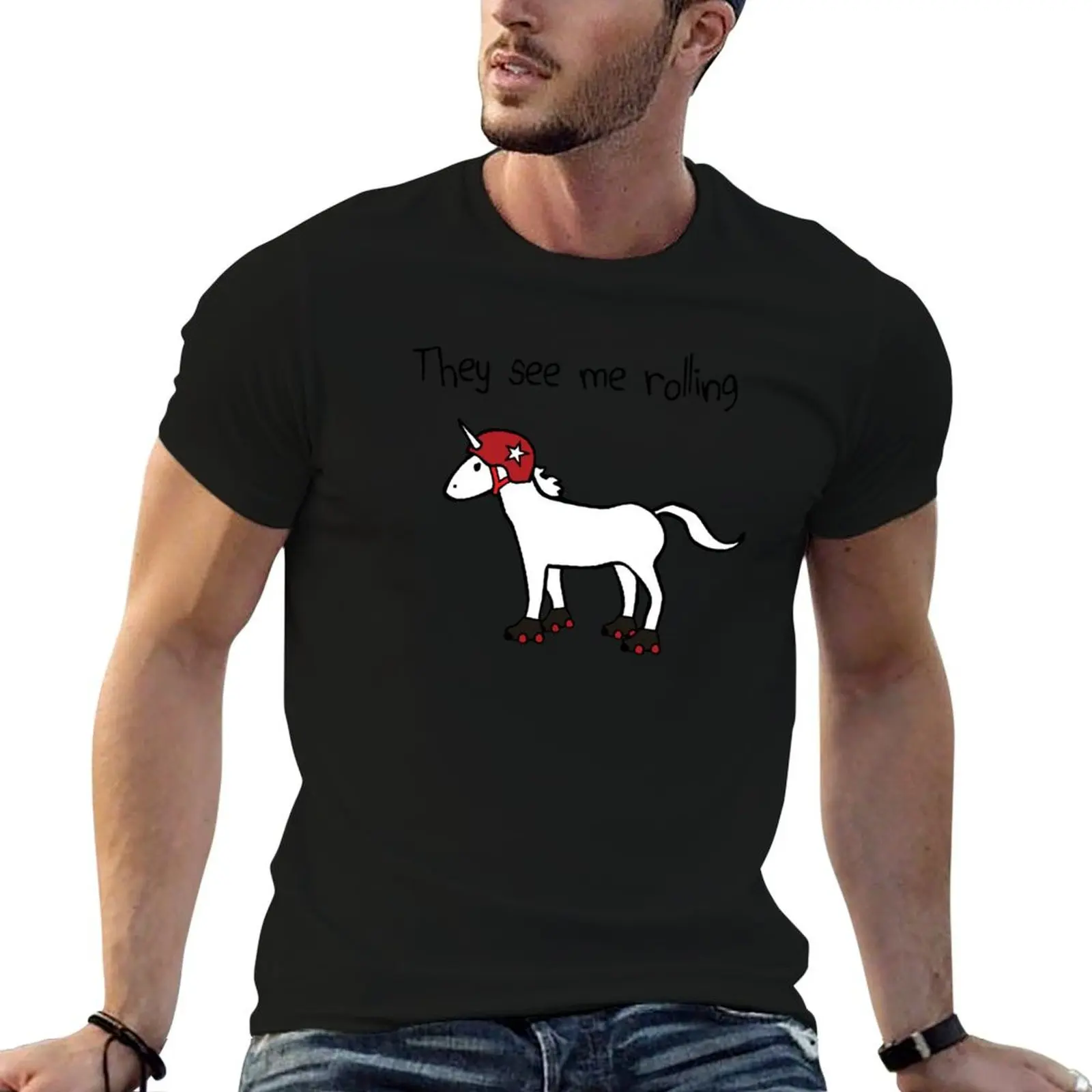 

They See Me Rolling - Roller Derby Unicorn T-Shirt anime tshirt t shirt man cotton T-Shirt