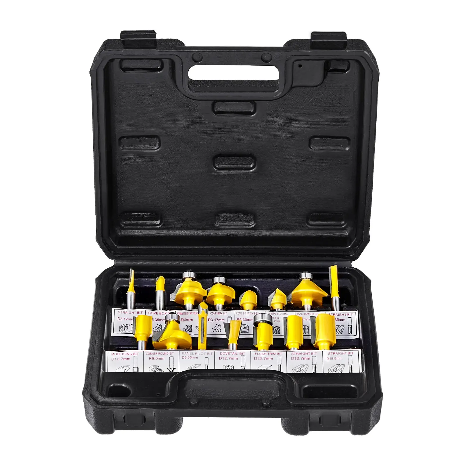 Router Bits Set 15 Pieces Carbide Router Bit Shank Carrying Case