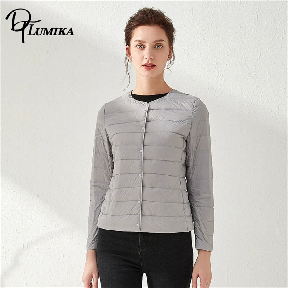 DTLumika 2025 الخريف والشتاء جديد أسفل سترة للنساء خفيفة الوزن قصيرة الأبيض بطة ثوب سترة ، تنوعا جولة الرقبة سترة #6