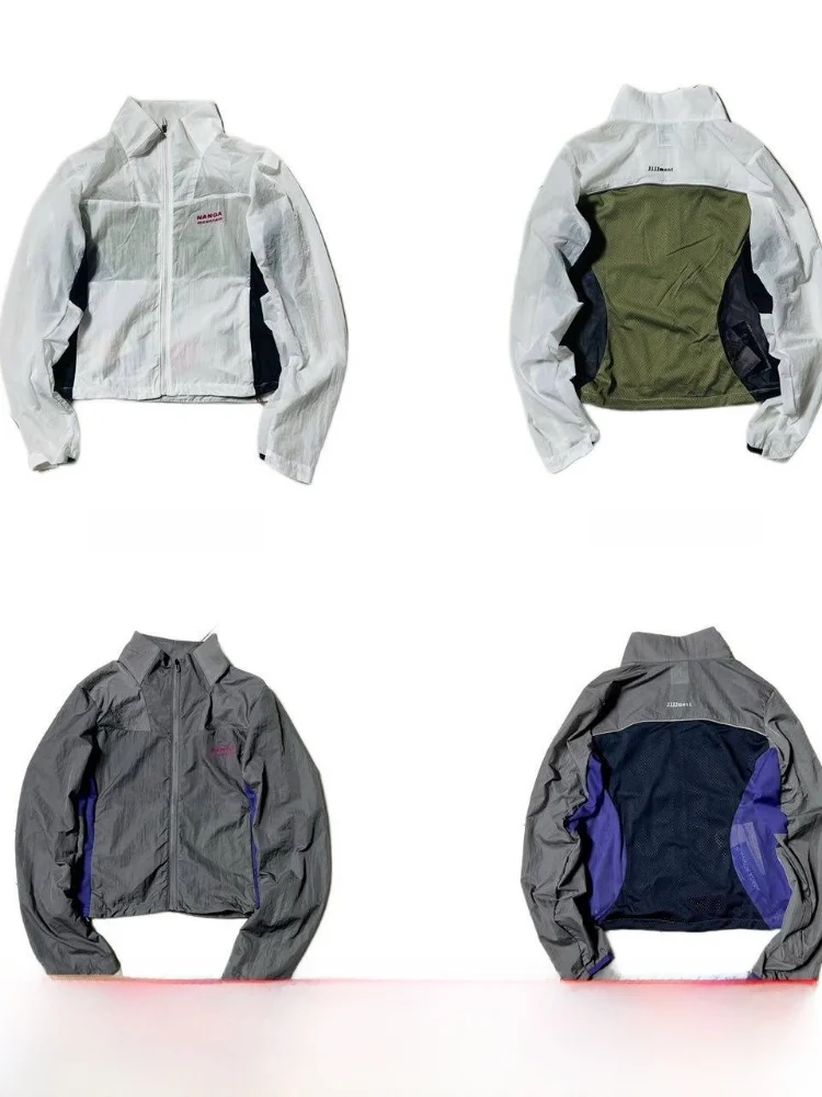 

Outdoor Women's Light Breathable Stand Collar Skin Clothes Jacket Hollow Mesh Splice UV Protection Casual Style Nylon Fabric
