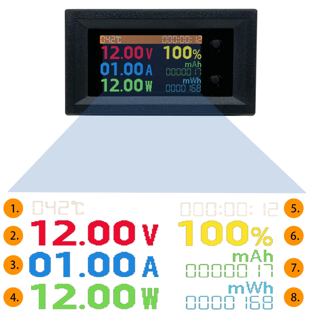 DC 0-200V 20A Digital Voltmeter 8in1 Multifunction Tester IPS LCD Voltage Current Power Energy Battery Electricity Test Meter