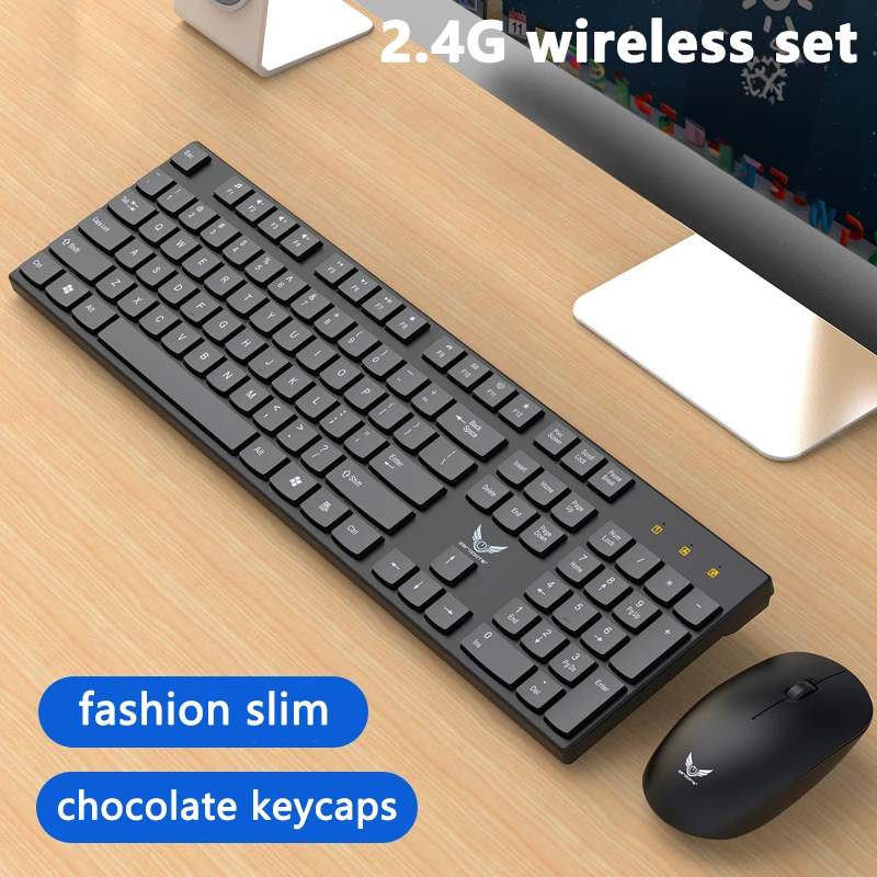 Set Keyboard dan Mouse nirkabel, Set papan ketik dan Mouse Kombo, tipis ramping 2.4G tanpa kabel