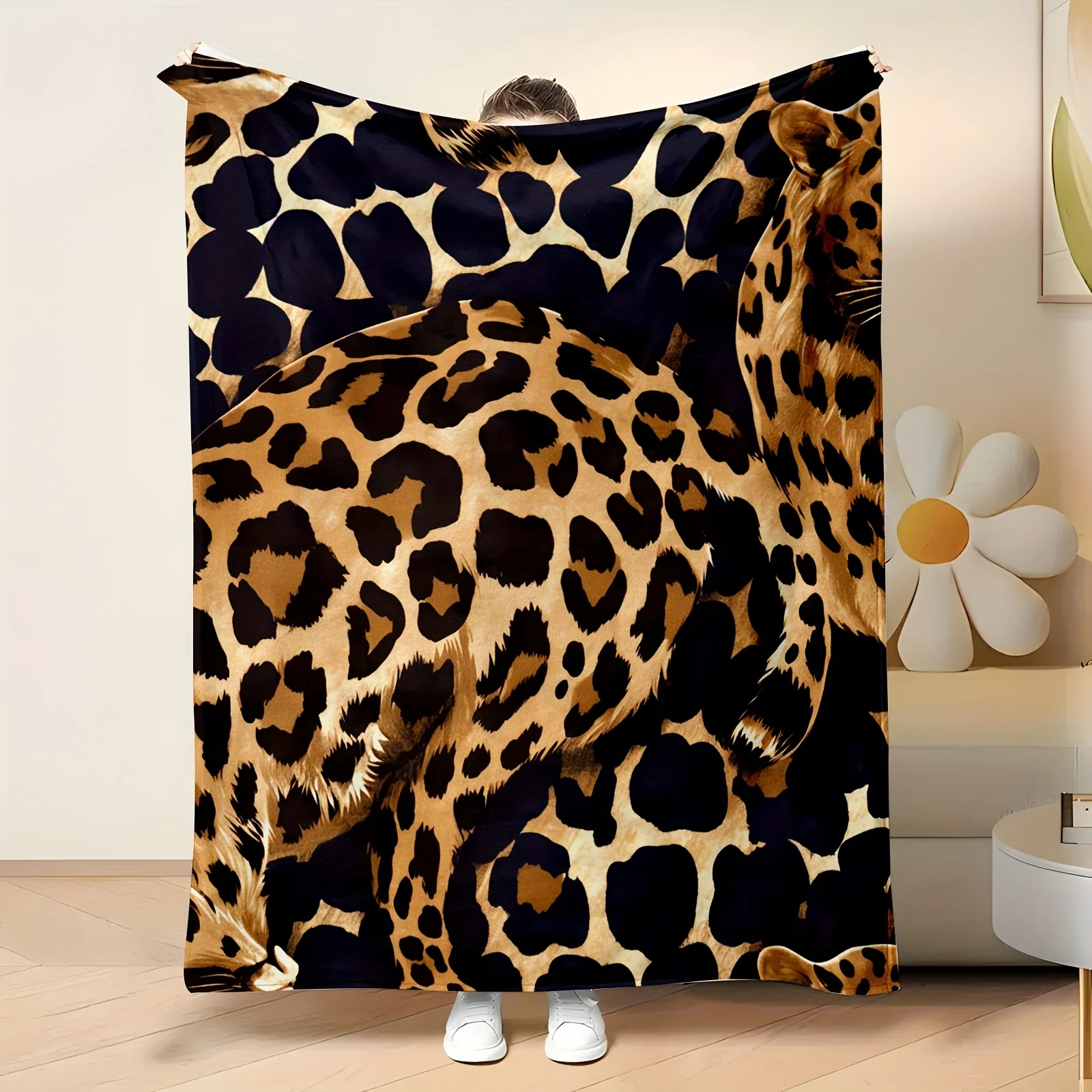 Wild Charm Leopard Print Flannel Blanket Soft Warm Animal Texture Decor for Bedroom Living Room Multi Scene