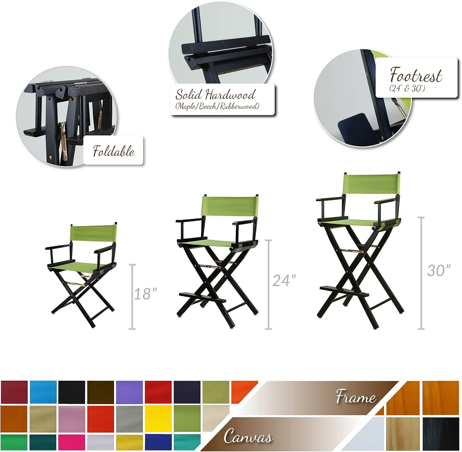 

18"" Director'S Chair Natural Frame With Black Canvas