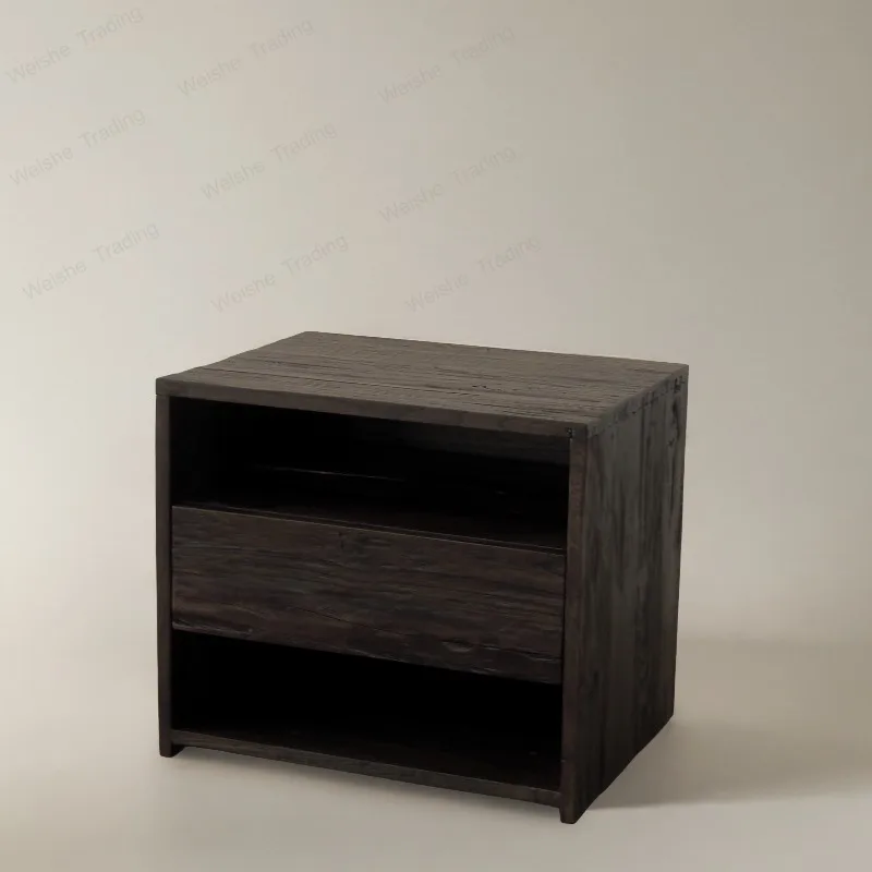 Old wood, old wood, medieval minimalist bedside table, old wooden cabinet, sub-wooden track, thin pumping, wabi-sabi