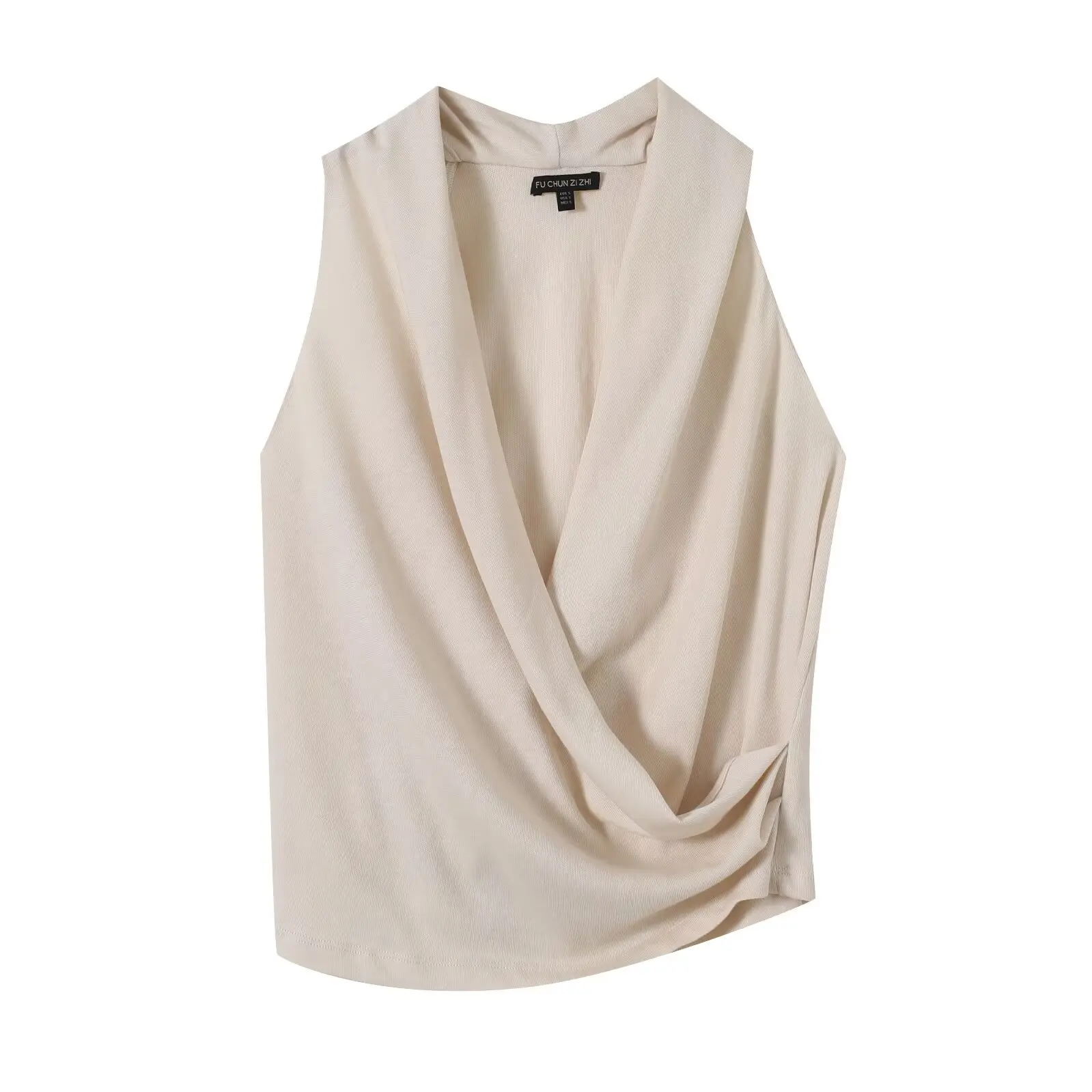 2026 New Women's Elegant Casual Draped Cross V Neck Halter Tops Office Lady Vintage Sleeveless Asymmetrical Vest Tanks Blouse