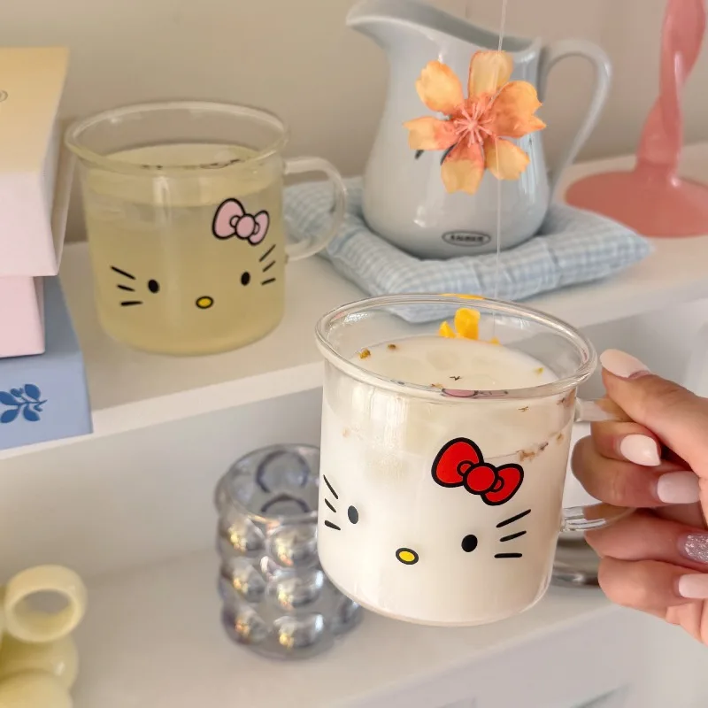 

Hello Kitty Glass Cartoon Breakfast Milk Coffee Juice Glass Tabletop Decoration Holiday Kawaii Gifts Women Products Wholesale
