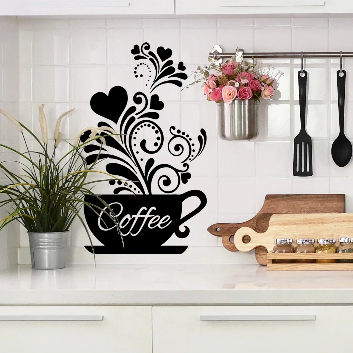 30*50cm English Coffee Black Flower Love Wall Stickers Background Wallpaper Wall Home Decoration Mural Wall Stickers Ms6247